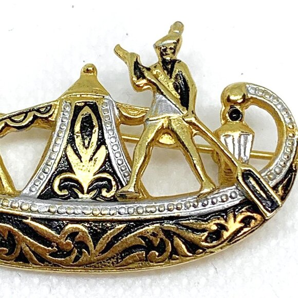 VINTAGE SPAIN Signed 1950's Damascene Toledo Spain Gondola Pin - Picture 2 of 6